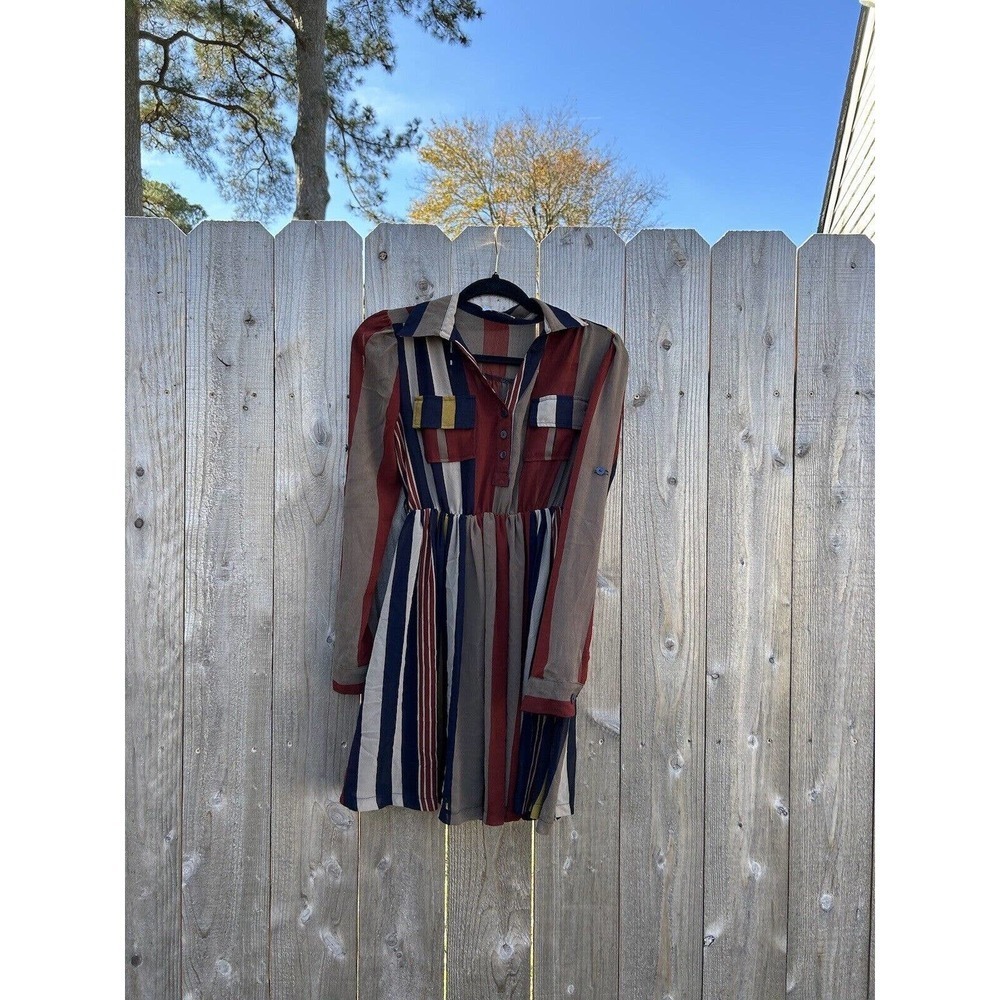 XTAREN Dress Size Small Stripe Long Sleeve Fall Botton Cottage Cute